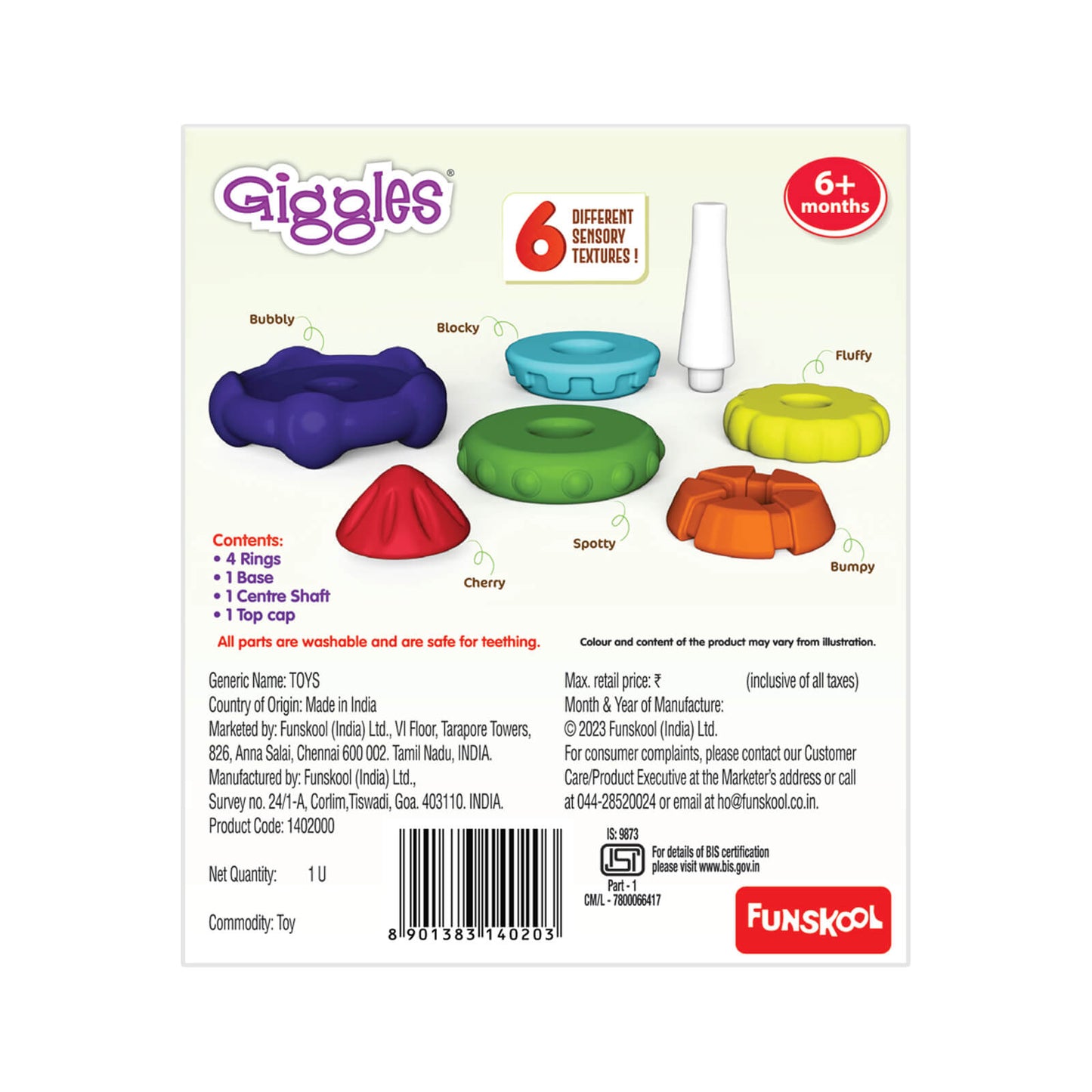 Giggles Funskool Stack A Rocket, Nesting & Stackable Textured Toy for Kids, Encourages Learning & Development, Fun Activity for Babies, Gift Set for Kid, Age 6+ Months