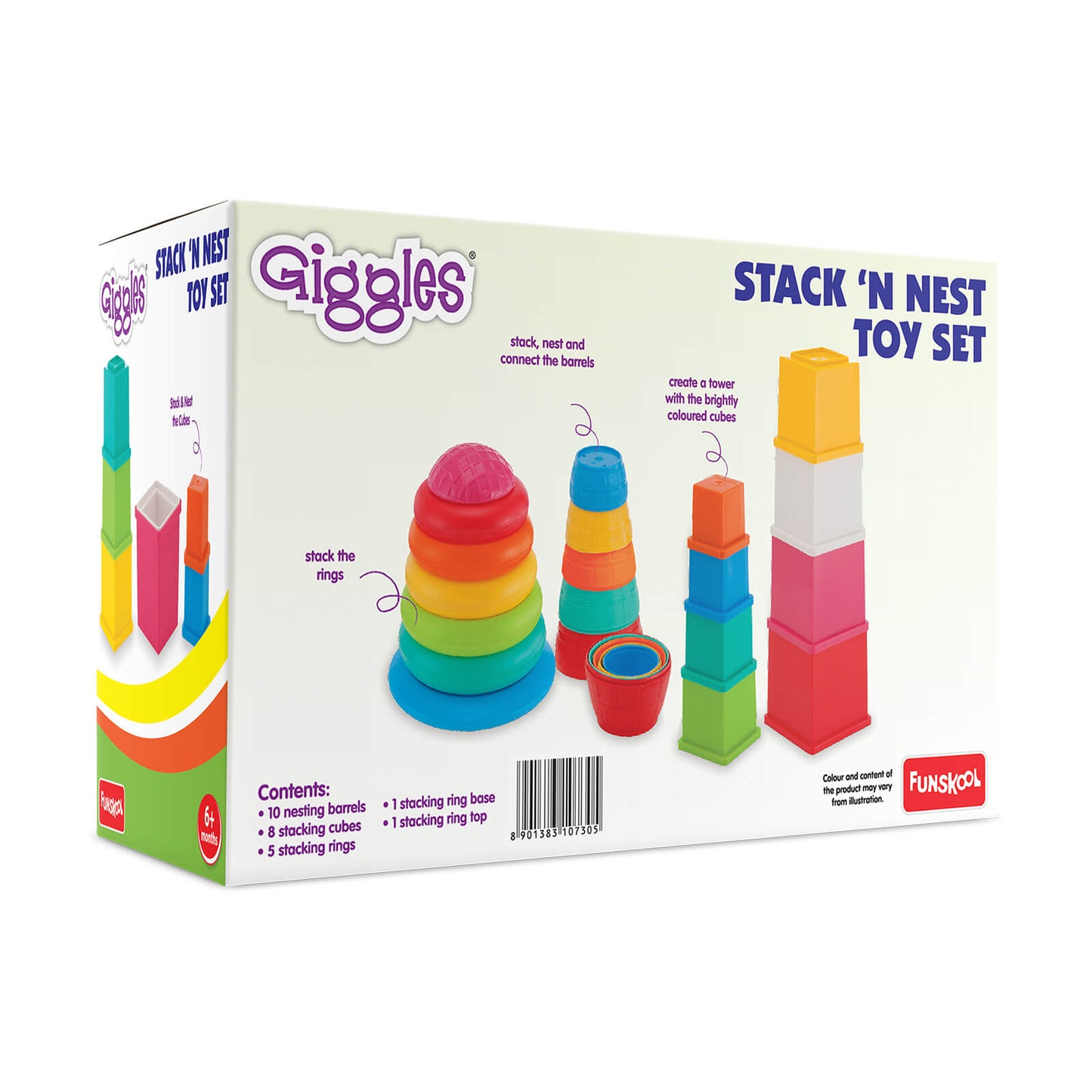 Giggles Funskool Stack A Rocket, Nesting & Stackable Textured Toy for Kids, Encourages Learning & Development, Fun Activity for Babies, Gift Set for Kid, Age 6+ Months