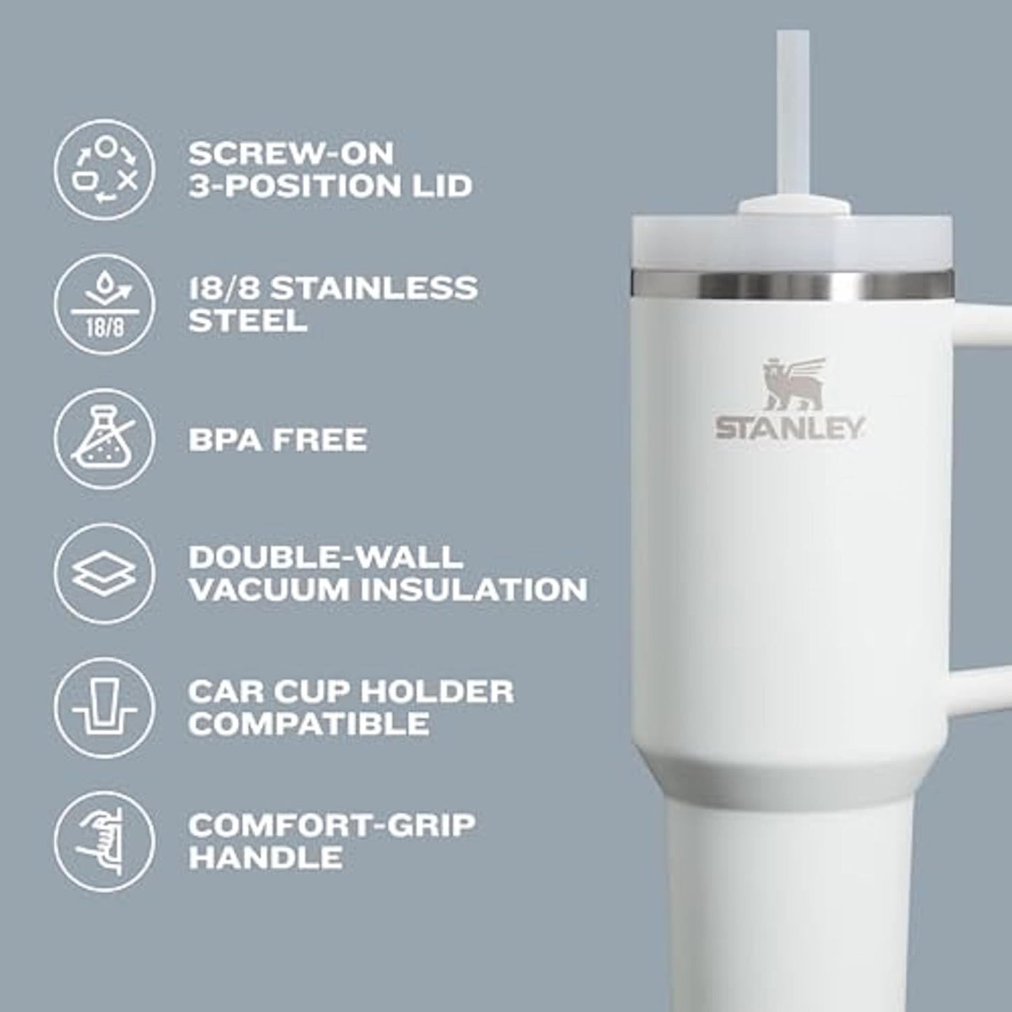 Stanley Quencher H2.0 FlowState Stainless Steel Vacuum Insulated Tumbler with Lid and Straw for Water, Iced Tea or Coffee, Smoothie and More, Black , 40 oz