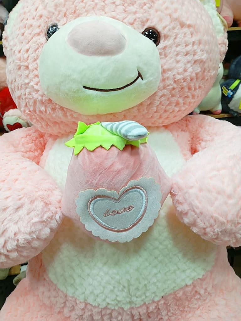 Pink Teddy Bear with Strawberry 100cm