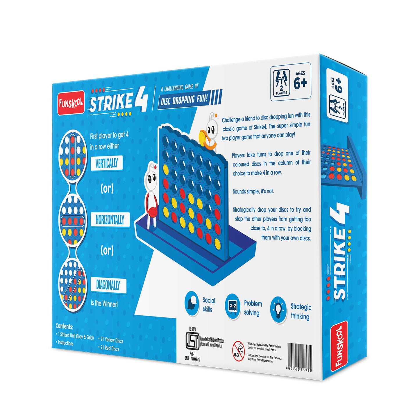 Funskool Strike 4, Classic Disc Dropping Game, Strategy Game, Board Game for Kids, Adults, Families, Educational, 2 Players, Family Fun, Activity Toy for Childrens, Gift Set for Kid, Ages 6+ Years