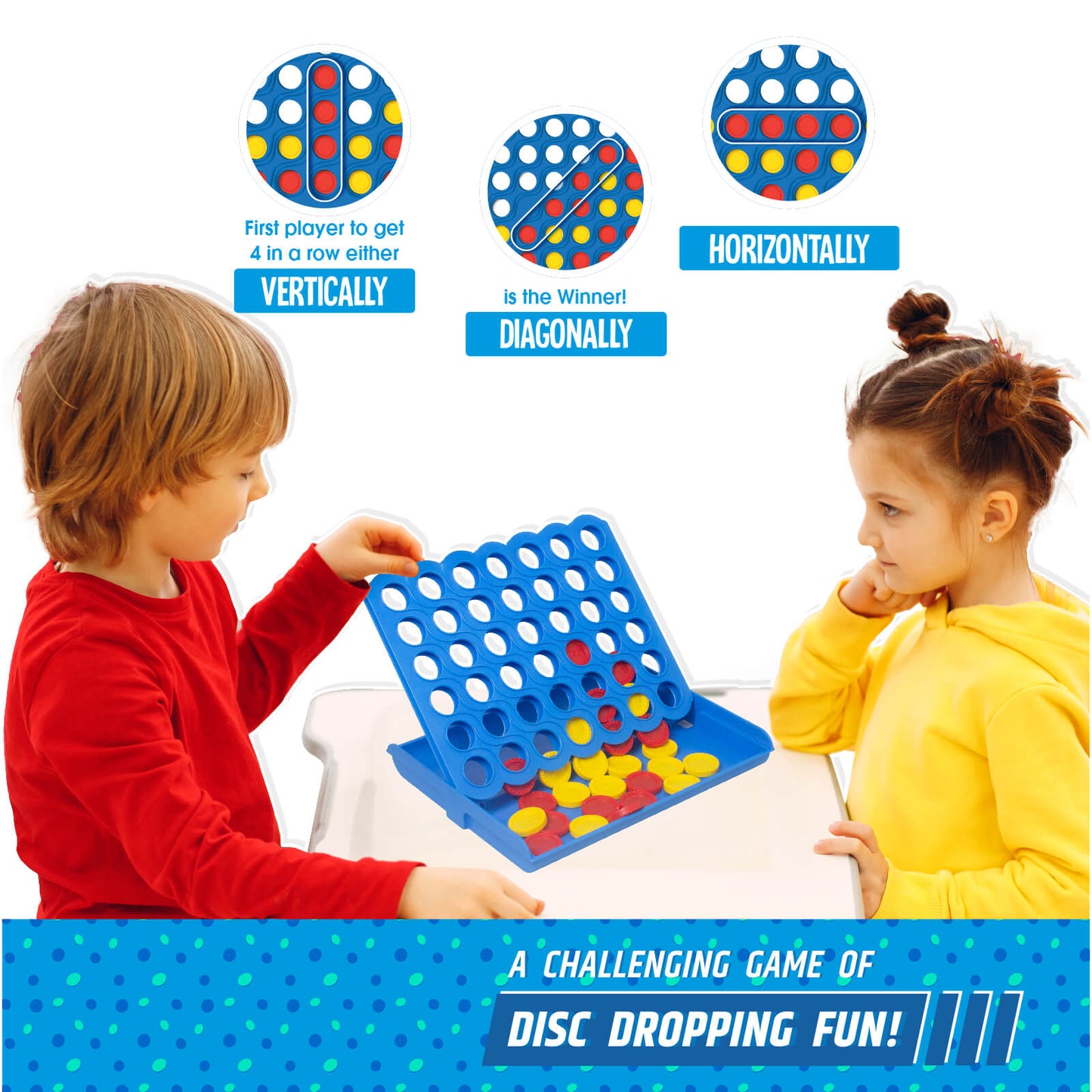 Funskool Strike 4, Classic Disc Dropping Game, Strategy Game, Board Game for Kids, Adults, Families, Educational, 2 Players, Family Fun, Activity Toy for Childrens, Gift Set for Kid, Ages 6+ Years