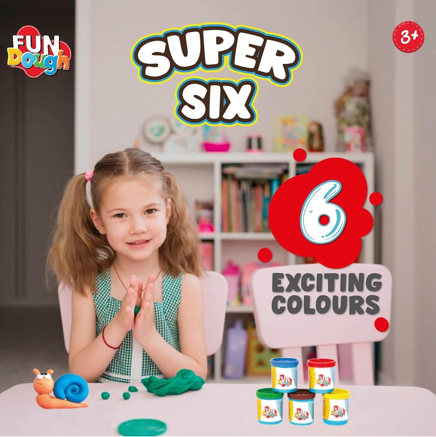 Funskool Fundough Super Six, 6 tubs of Dough, 50 grams each, Toys for Kids, Shaping, Sculpting, 3 Years and Above, Multicolour