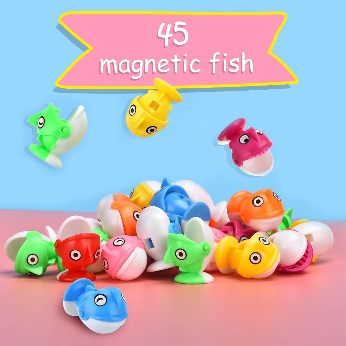 Wembley Fishing Game Rechargeable Rotating Board 45 Fishes with Big Round Pond & 4 Catching Sticks Toys for Kids Toddlers Age 3 4 5 6 7 8 for 1-4 Players - Multicolor