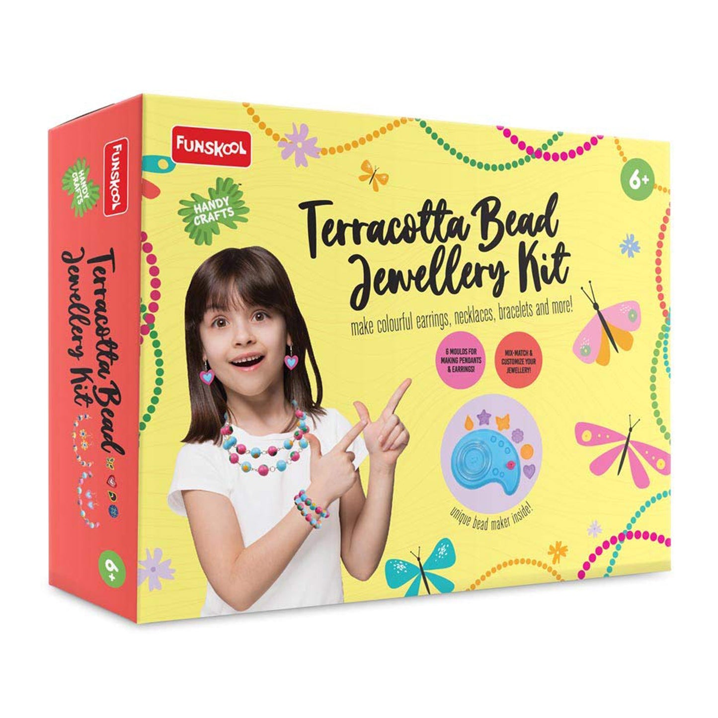 Handycrafts - Terracota Bead Jewellery, Jewellery Making Kit, for The Young accesory Designer, 6 Years +, DIY Terracota Beads