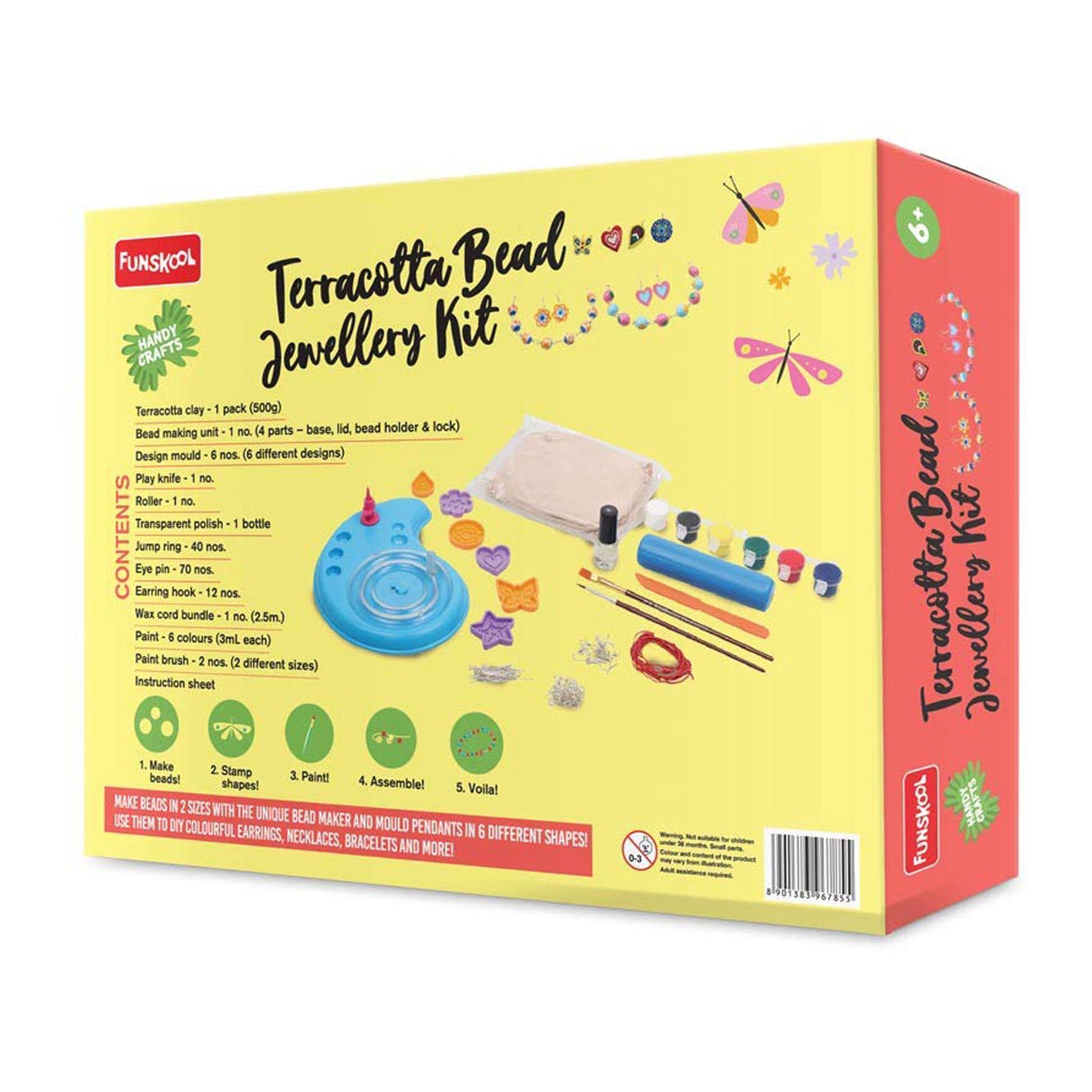 Handycrafts - Terracota Bead Jewellery, Jewellery Making Kit, for The Young accesory Designer, 6 Years +, DIY Terracota Beads