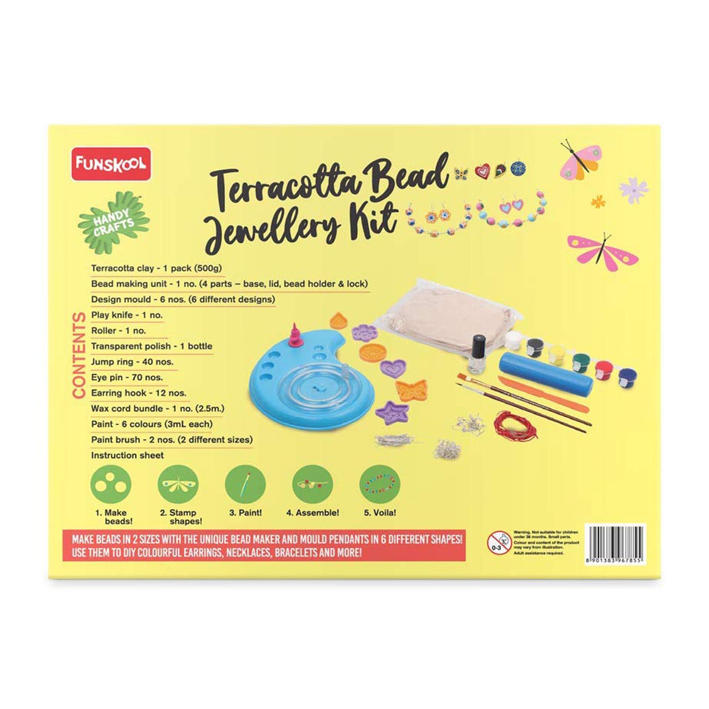 Handycrafts - Terracota Bead Jewellery, Jewellery Making Kit, for The Young accesory Designer, 6 Years +, DIY Terracota Beads
