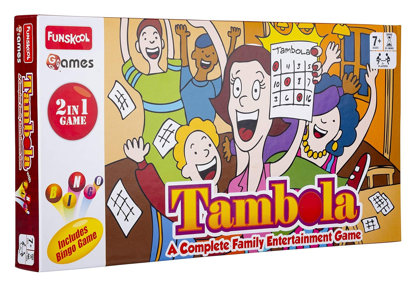 Funskool Kid Games,Tambola 2 in 1 Game, A Complete Family Entertainment Game, Reusable Tickets, 2+ Players,Ages 7 and Above,
