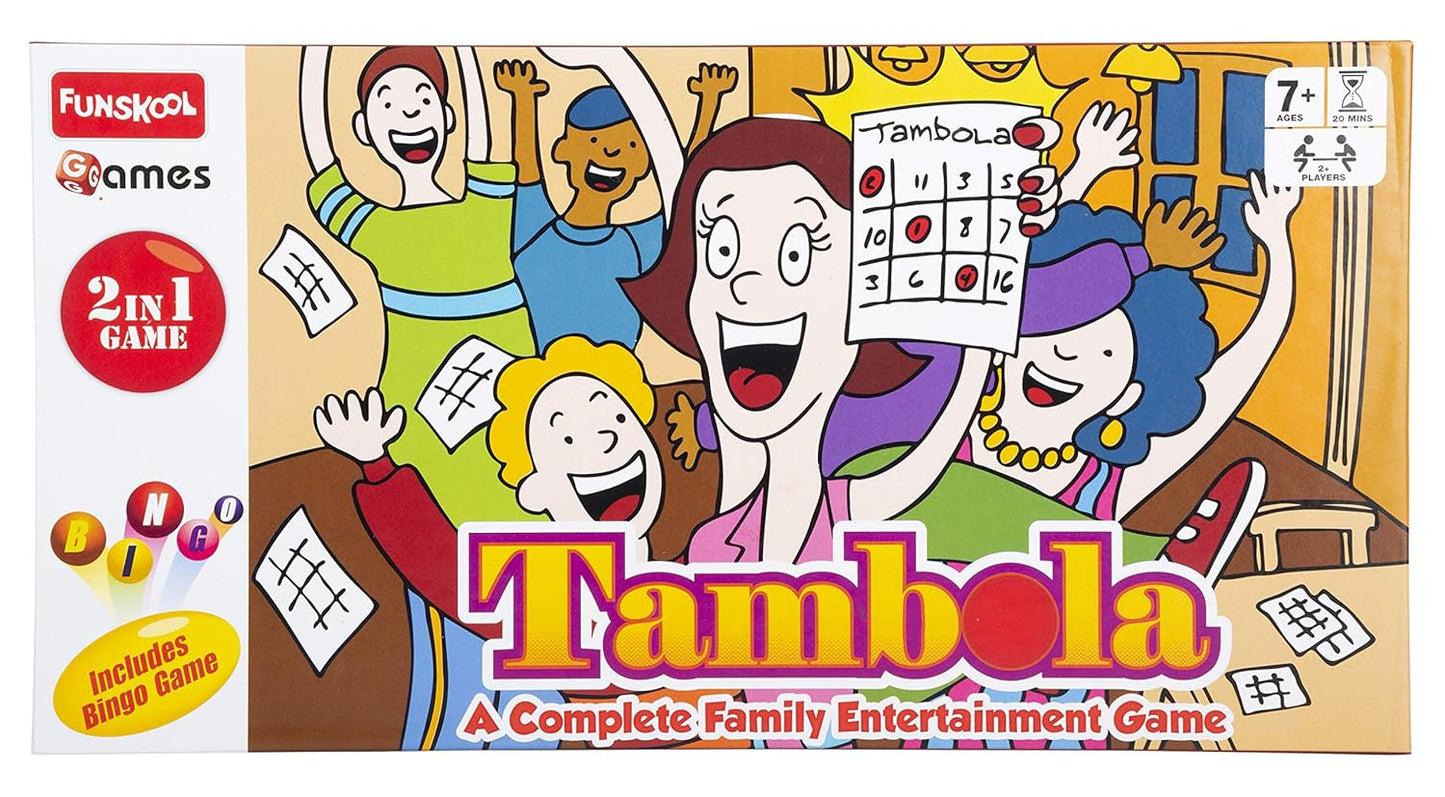 Funskool Kid Games,Tambola 2 in 1 Game, A Complete Family Entertainment Game, Reusable Tickets, 2+ Players,Ages 7 and Above,