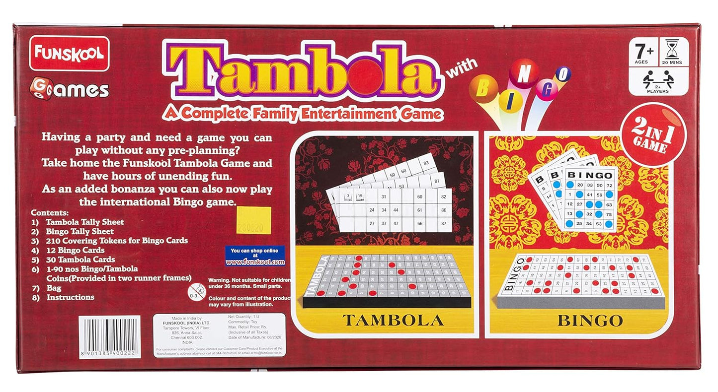 Funskool Kid Games,Tambola 2 in 1 Game, A Complete Family Entertainment Game, Reusable Tickets, 2+ Players,Ages 7 and Above,