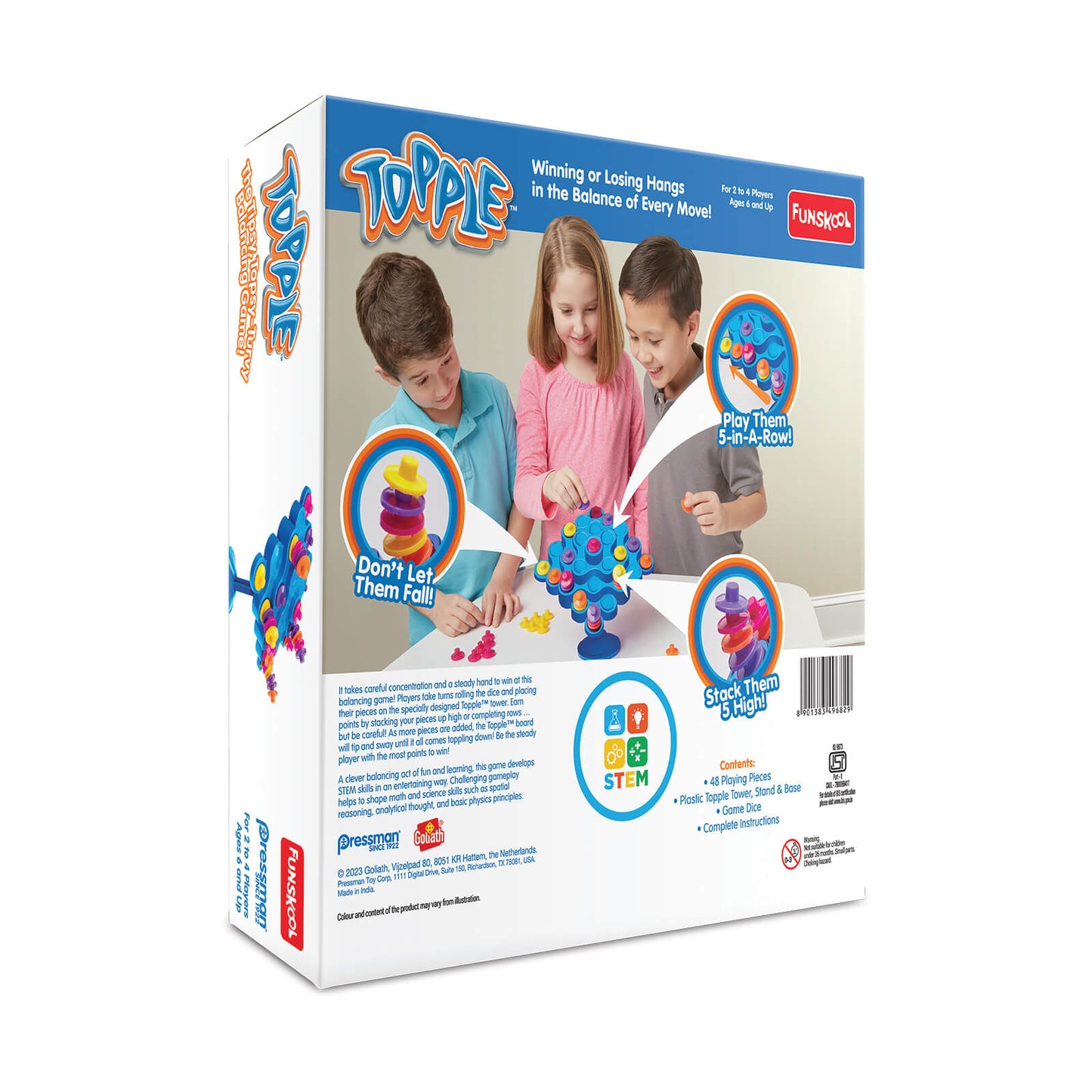 Funskool Original Topple, Strategy Game, Board Game for Kids, Adults, Families, Educational, Fun, 2 to 4 Players, Family Fun, Learning Activity Toy for Childrens, Gift Set for Kid, Ages 6+ Years