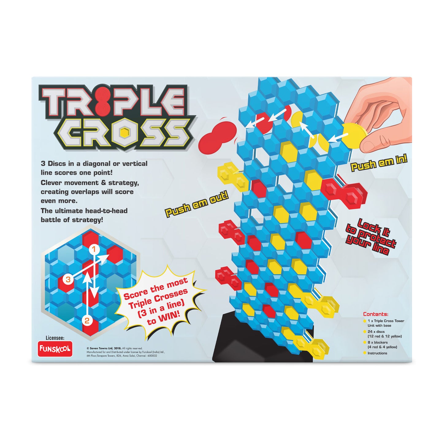 Funskool Triple Cross, Strategy Game, Board Game for Kids, Adults, Families, Educational, Fun, 2+ Players, Family Fun, Activity Toy for Childrens, Gift Set for Kid, Ages 6+ Years