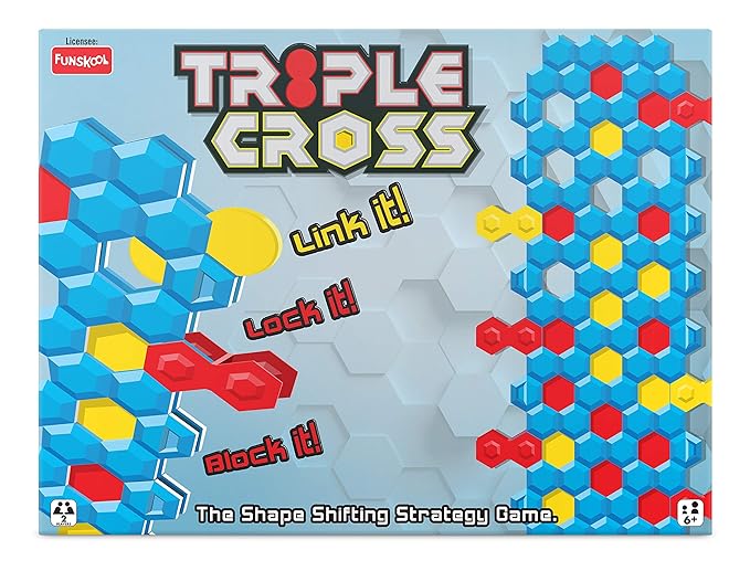 Funskool Triple Cross, Strategy Game, Board Game for Kids, Adults, Families, Educational, Fun, 2+ Players, Family Fun, Activity Toy for Childrens, Gift Set for Kid, Ages 6+ Years