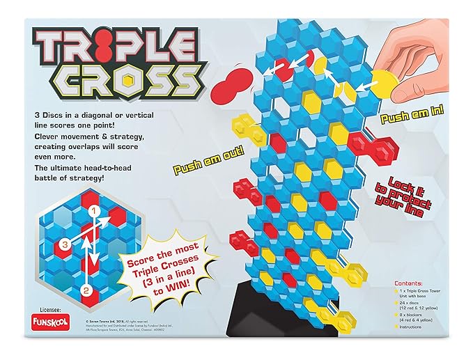 Funskool Triple Cross, Strategy Game, Board Game for Kids, Adults, Families, Educational, Fun, 2+ Players, Family Fun, Activity Toy for Childrens, Gift Set for Kid, Ages 6+ Years
