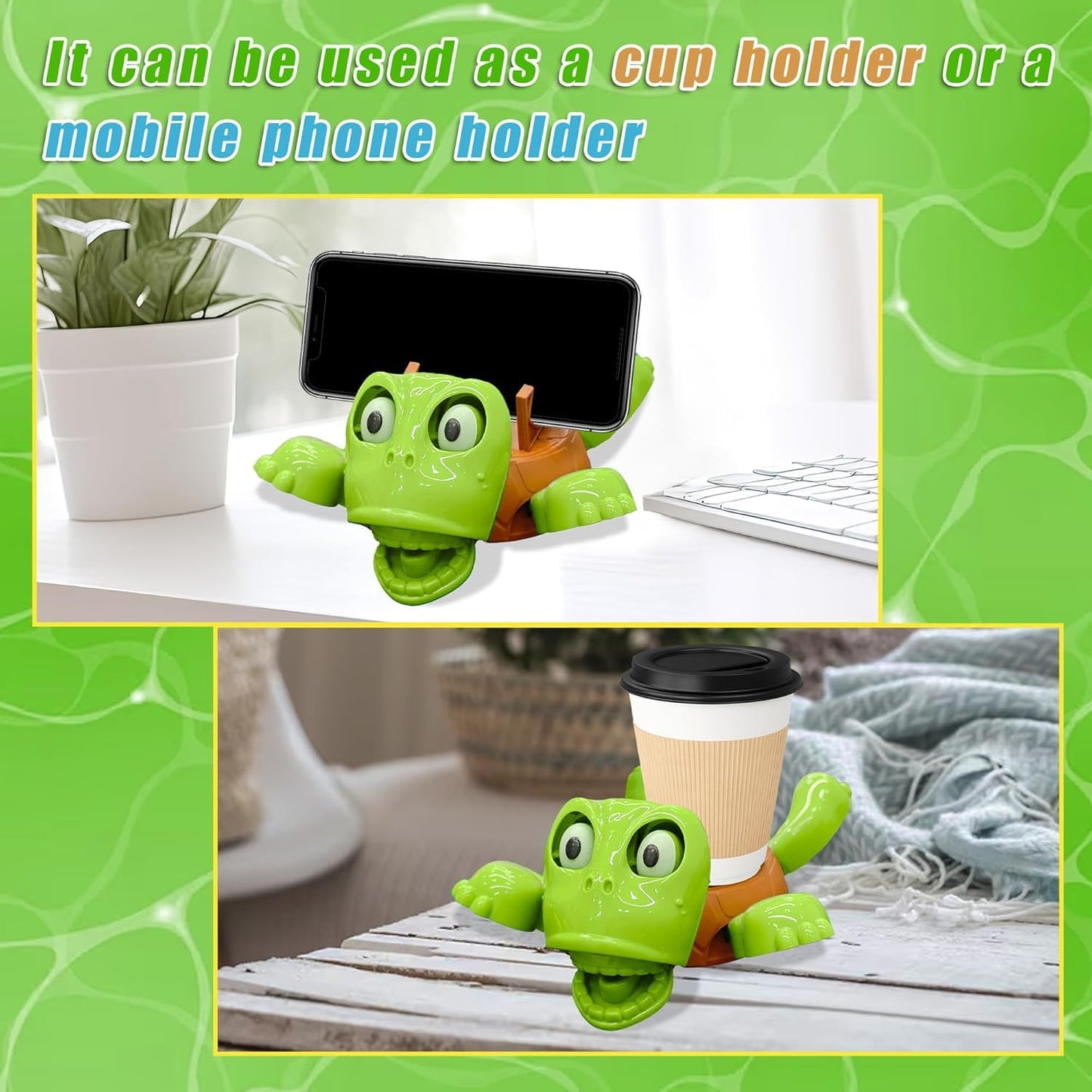 Turtle Coaster, 3D Printed Funny Tea Coasters with Interactive Expression, Turtle Cup Holder, Insulated Drink Mat for Coffee and Wine Glasses, Home Decor and Kitchen Accessories(Light Green)