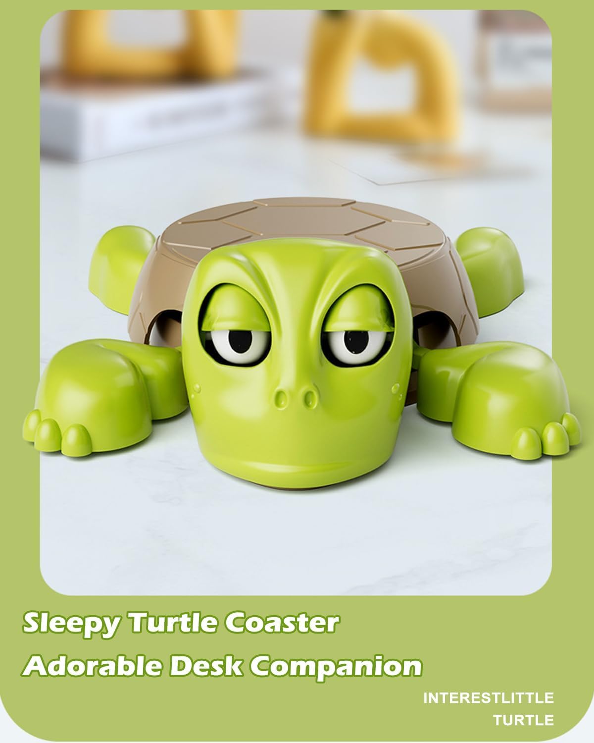 Turtle Coaster, 3D Printed Funny Tea Coasters with Interactive Expression, Turtle Cup Holder, Insulated Drink Mat for Coffee and Wine Glasses, Home Decor and Kitchen Accessories(Light Green)