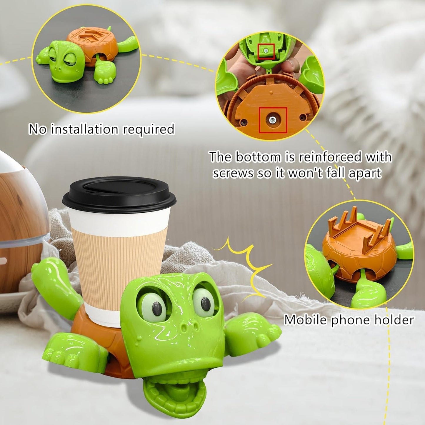 Turtle Coaster, 3D Printed Funny Tea Coasters with Interactive Expression, Turtle Cup Holder, Insulated Drink Mat for Coffee and Wine Glasses, Home Decor and Kitchen Accessories(Light Green)