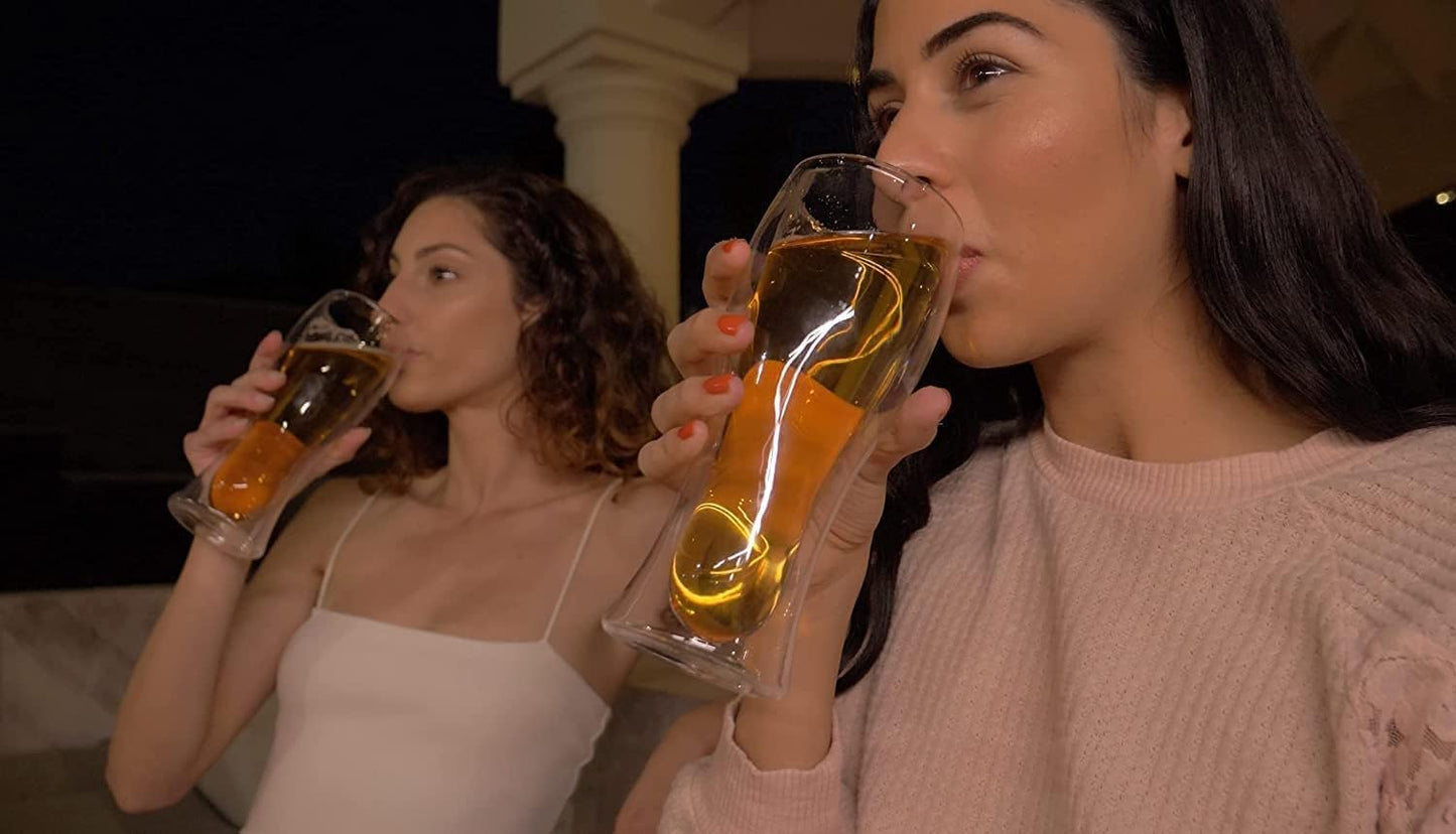 VISMII Beer Glasses, Clear Double Wall Insulated Pub Mug, Upside Down Design, Holds One Full Beer Bottle, Freezable Glass for Beer Lovers, 420 ml Capacity, Set of 2 (Clear)