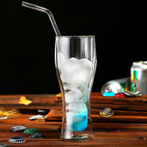 VISMII Beer Glasses, Clear Double Wall Insulated Pub Mug, Upside Down Design, Holds One Full Beer Bottle, Freezable Glass for Beer Lovers, 420 ml Capacity, Set of 2 (Clear)