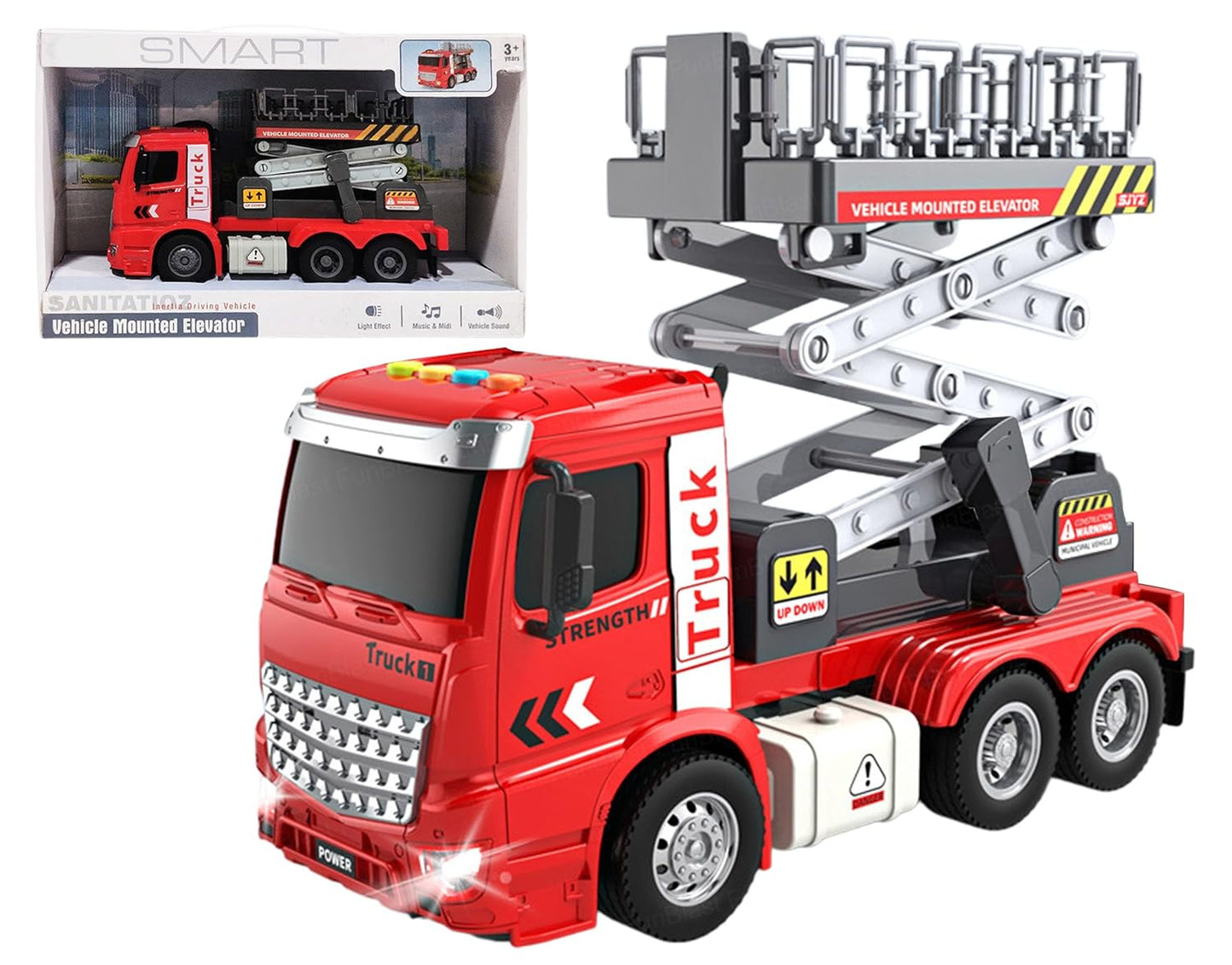 FunBlast Elevator Crane Toy for Kids – Friction Powered Construction Crane Toy with Light & Sound, Up & Down Elevator Lift Function, Heavy Vehicle Toys for Boys & Girls Age 3+ Years (Red)