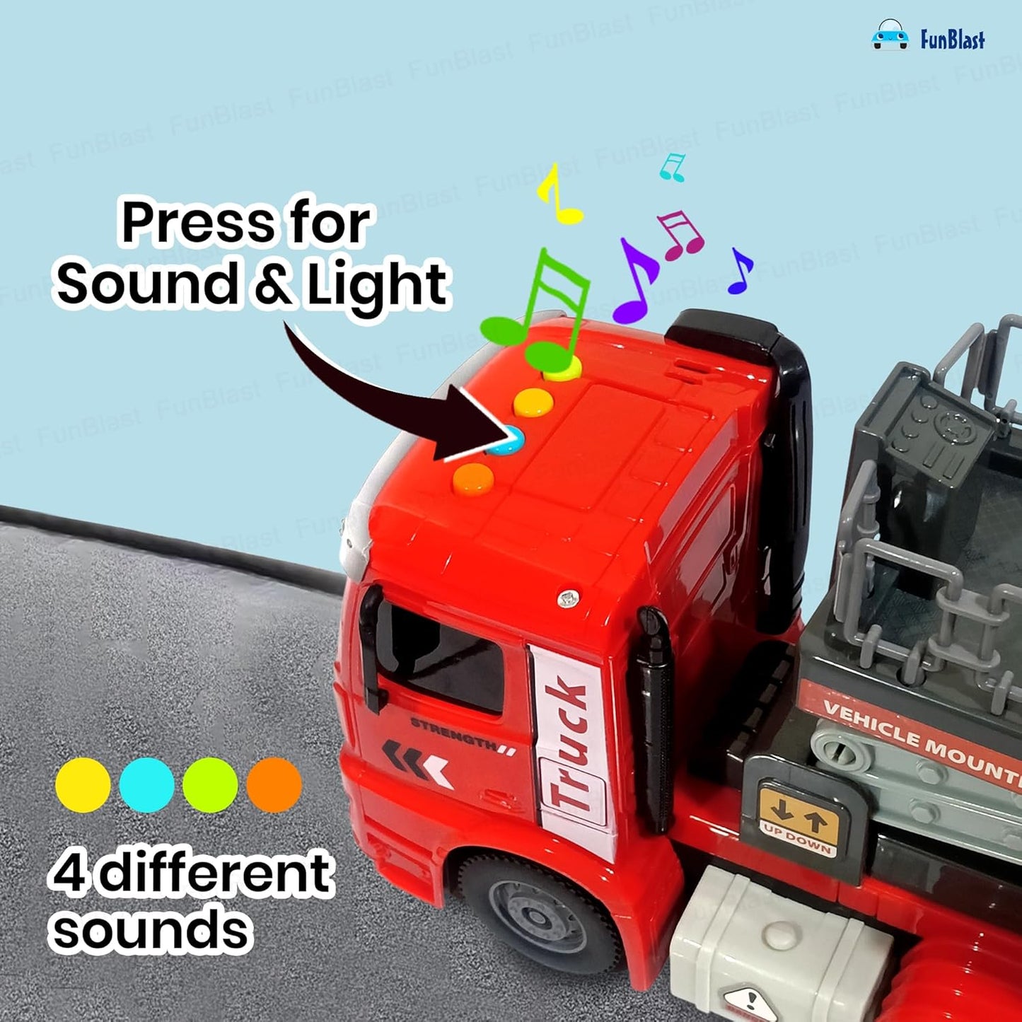 FunBlast Elevator Crane Toy for Kids – Friction Powered Construction Crane Toy with Light & Sound, Up & Down Elevator Lift Function, Heavy Vehicle Toys for Boys & Girls Age 3+ Years (Red)