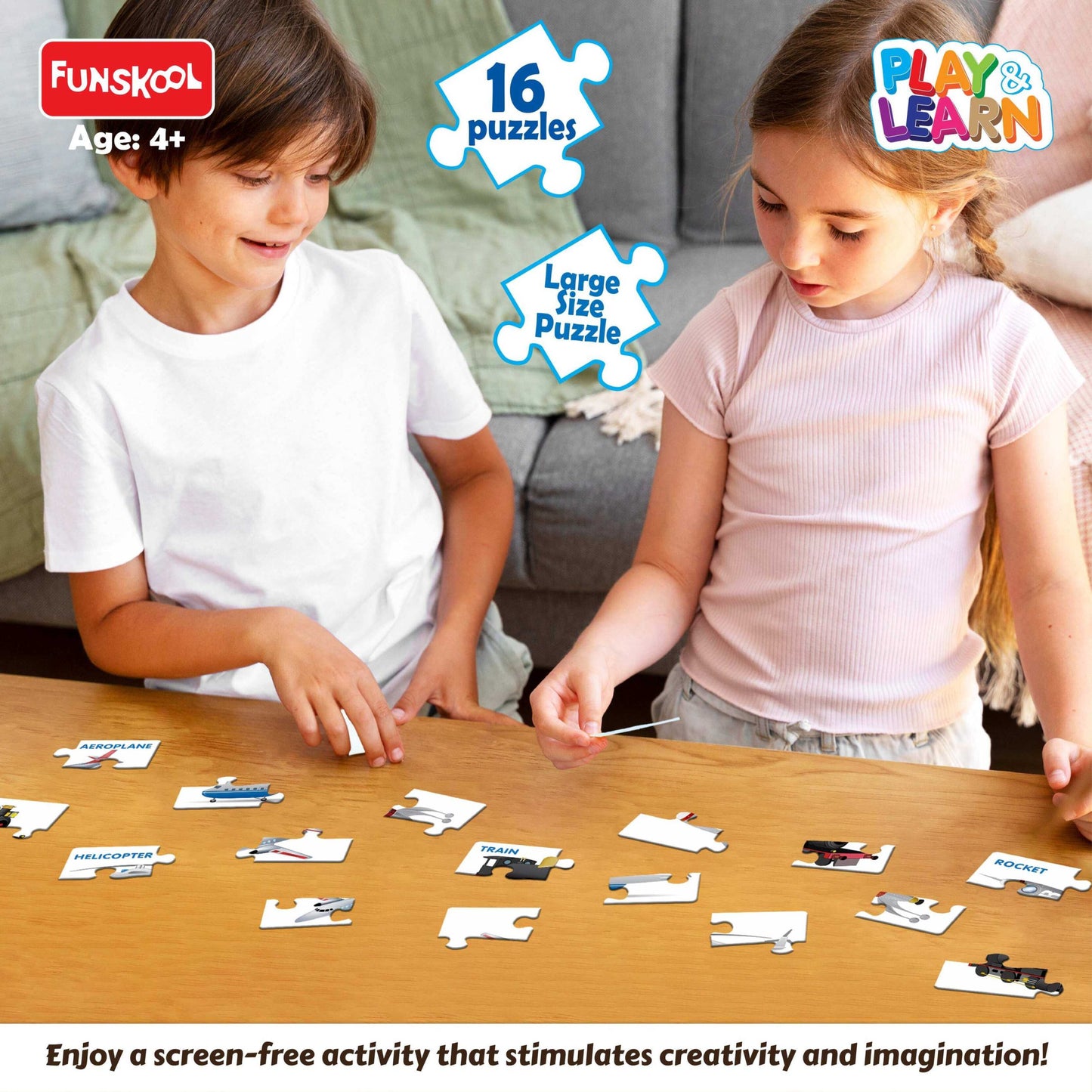 Play & Learn Funskool Vehicles Jigsaw Puzzle Game for Kids, 16x4 Pieces, Educational, Learning & Development, Fun Activity Toy for Childrens, Gift Set for Kid, Age 3+ Years