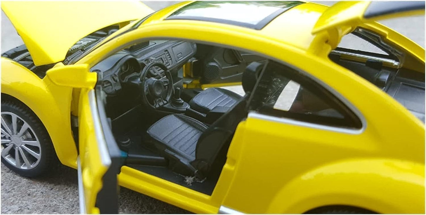 Daji Yellow car Volkswagen Beetle Alloy Simulation Car Model Sound and Light Pull Back Toy Car 1:32 Sophisticated Gift Choice.