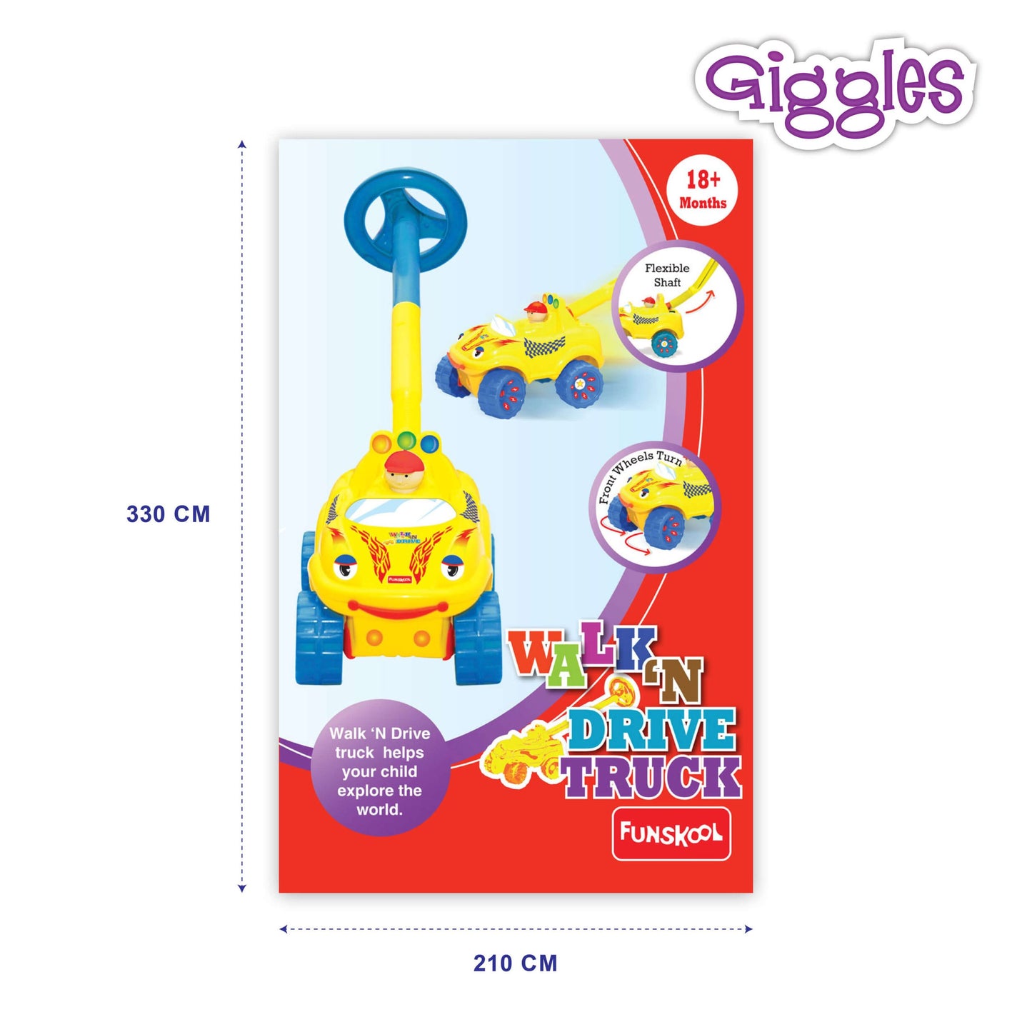 Giggles Funskool Walk N Drive Truck, Fun & Development Toy for Babies, Encourage Walking in Infants, Improve Balance & Coordination, Stimulate Senses, Multicolour, Gift Set for Kids, Ages 18+ Months