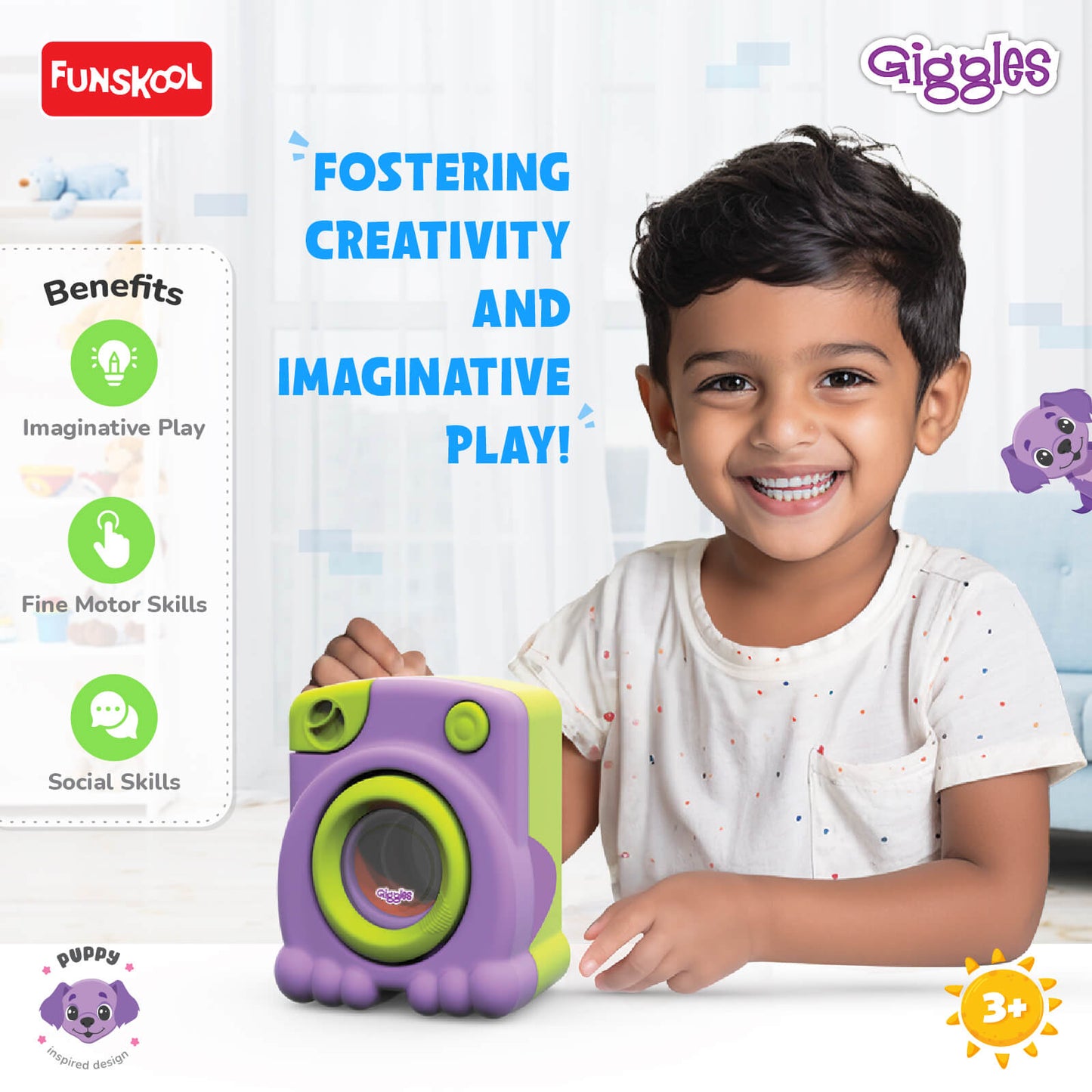 Giggles Funskool Happy Lil Home Washing Machine, Electronic Pretend Playset Toy for Kids with Rotating Drum, Encourages Learning & Development, Fun Activity Gift Set for Kid, Age 3+ Years