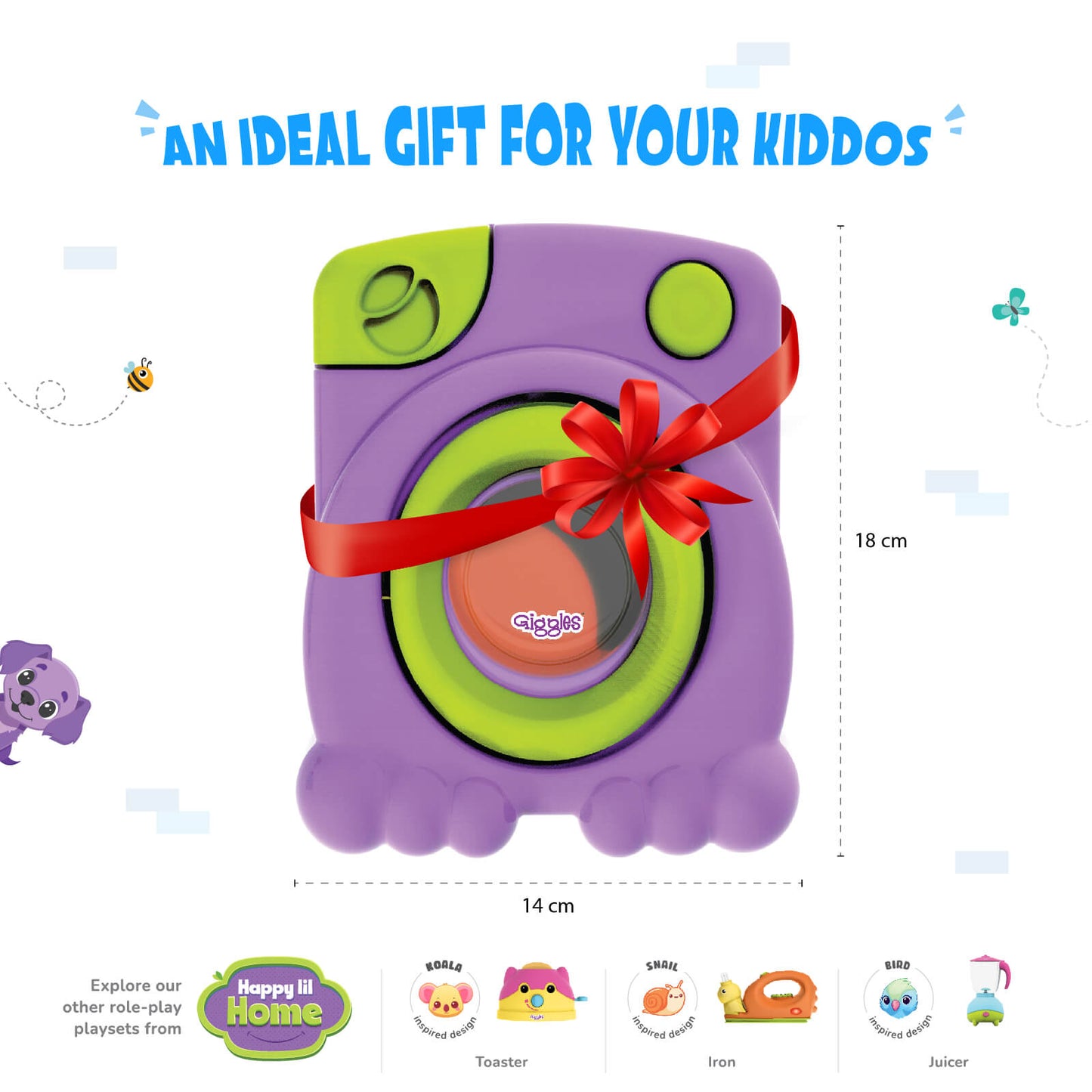 Giggles Funskool Happy Lil Home Washing Machine, Electronic Pretend Playset Toy for Kids with Rotating Drum, Encourages Learning & Development, Fun Activity Gift Set for Kid, Age 3+ Years