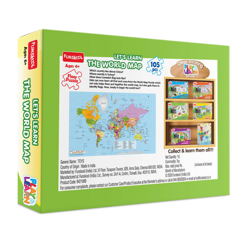 Play & Learn Funskool World Map, Jigsaw Puzzle Game for Kids, 105 Pieces, Educational, Learning & Development, Fun Activity Toy for Childrens, Gift Set for Kid, Age 6+ Years