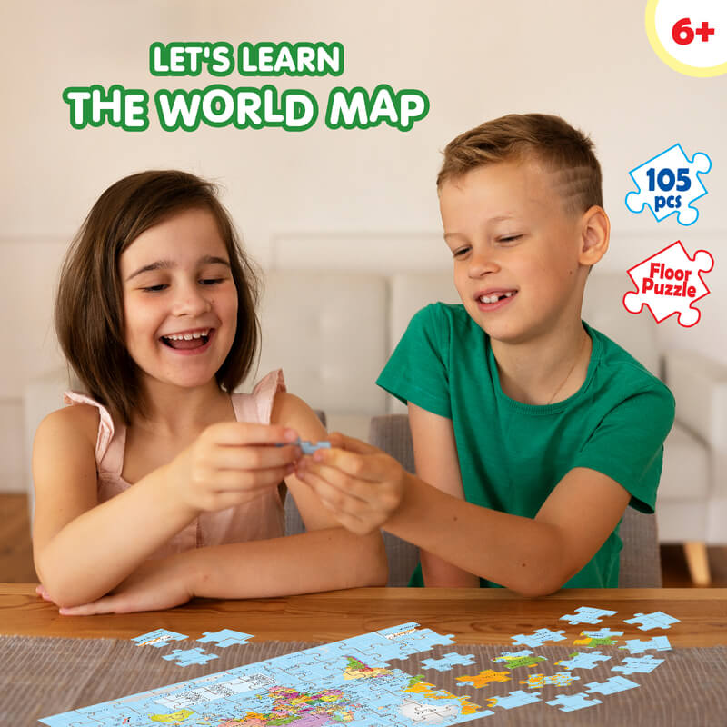 Play & Learn Funskool World Map, Jigsaw Puzzle Game for Kids, 105 Pieces, Educational, Learning & Development, Fun Activity Toy for Childrens, Gift Set for Kid, Age 6+ Years
