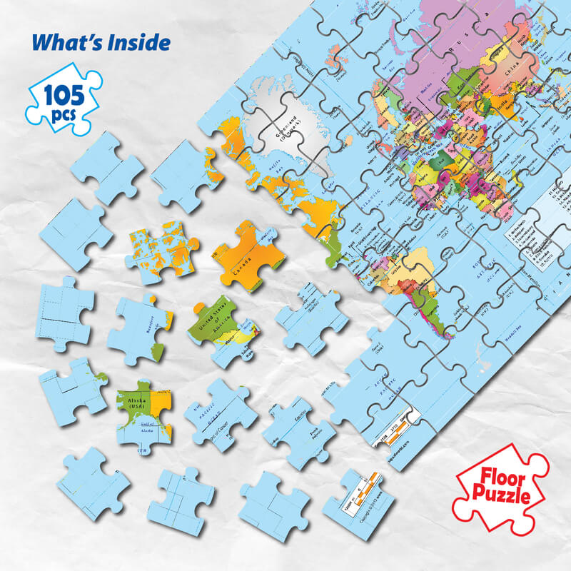 Play & Learn Funskool World Map, Jigsaw Puzzle Game for Kids, 105 Pieces, Educational, Learning & Development, Fun Activity Toy for Childrens, Gift Set for Kid, Age 6+ Years