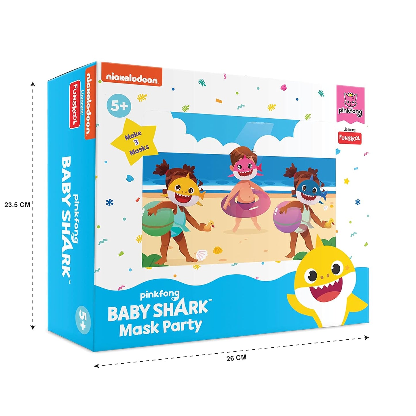 Funskool Handy Crafts Baby Shark Mask Party for Toy Birthday Themed Party , Make 3 Soft Masks for Boys & Girls Aged 5 Years +