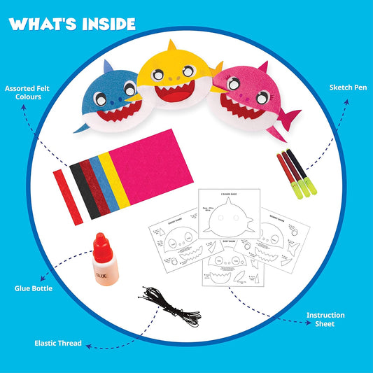 Funskool Handy Crafts Baby Shark Mask Party for Toy Birthday Themed Party , Make 3 Soft Masks for Boys & Girls Aged 5 Years +
