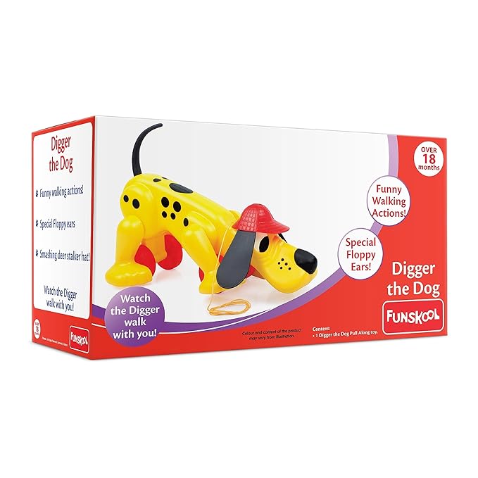 Giggles Funskool Pull Along Digger The Dog, Activity & Learning Toys for Babies, Toddlers, for Baby Boys & Girls, Encourage Walking, Improve Balance, Multicolour, Gift Set for Kids, Ages 12+ Months