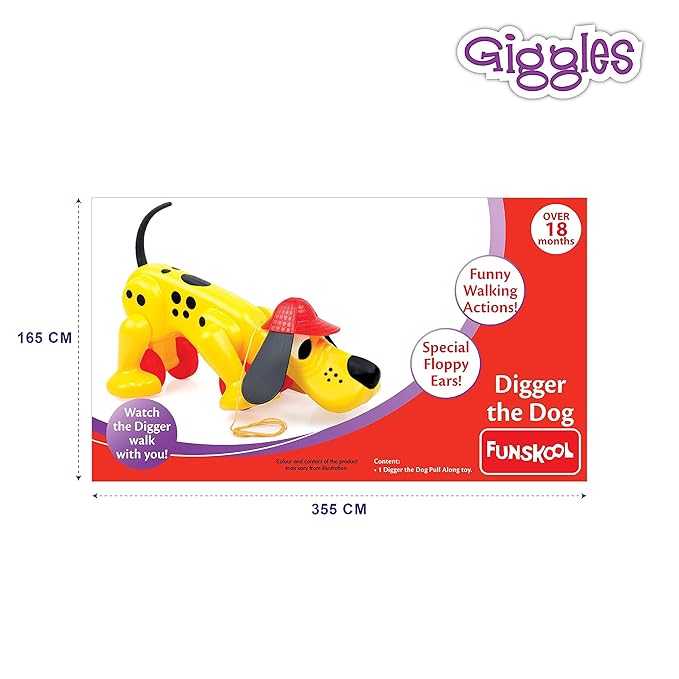 Giggles Funskool Pull Along Digger The Dog, Activity & Learning Toys for Babies, Toddlers, for Baby Boys & Girls, Encourage Walking, Improve Balance, Multicolour, Gift Set for Kids, Ages 12+ Months