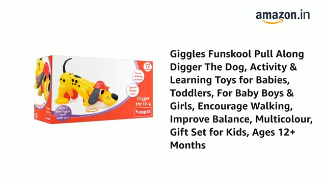 Giggles Funskool Pull Along Digger The Dog, Activity & Learning Toys for Babies, Toddlers, for Baby Boys & Girls, Encourage Walking, Improve Balance, Multicolour, Gift Set for Kids, Ages 12+ Months