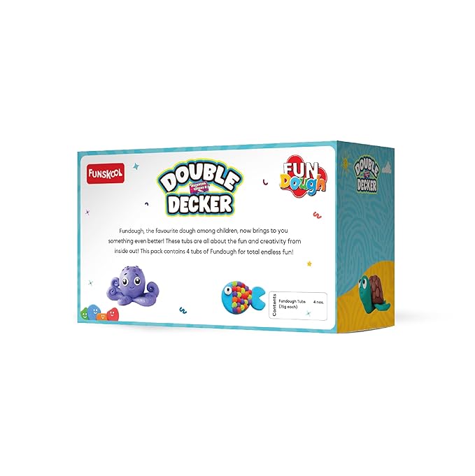 Funskool Fundough Double Decker, 4 tubs of Dough, 75 grams each, Toys for Kids, Shaping, Sculpting, 3 Years and Above, Multicolour