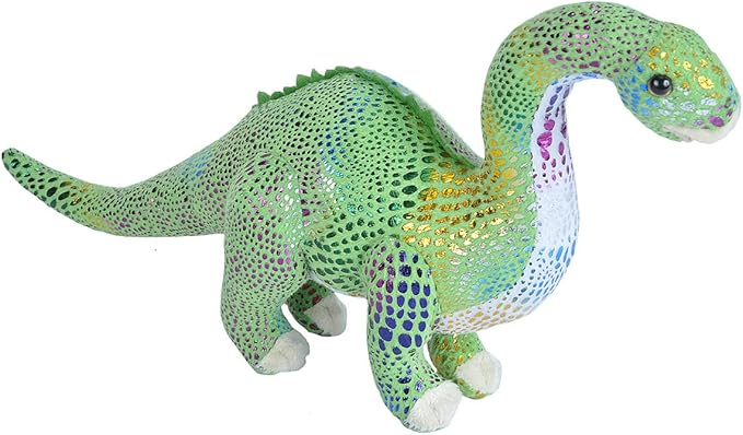 Wild Republic Diplodocus Plush, Dinosaur Stuffed Animal, Plush Toy, Gifts for Kids, Glitter 15" , Green