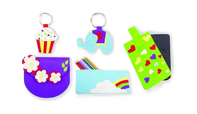 Funskool Handycrafts Felt Craft, Make Bags, Phone Sleeve, Pencil Pouch, Keyrings, Art and Craft Kit, Ages 5 Years and Above, Multicolour
