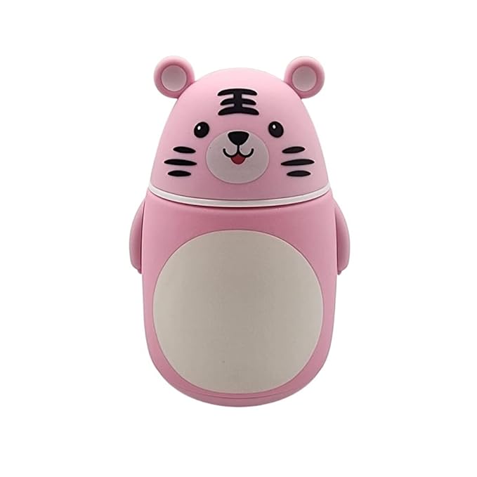 BABY ISLAND Baby Tiger Glass Flask | Cute Creative Cartoon Travel Flask, Hot & Cold Thermos Flask for Coffee, Shakes & Juice | 300 ml (Pink Baby Tiger)
