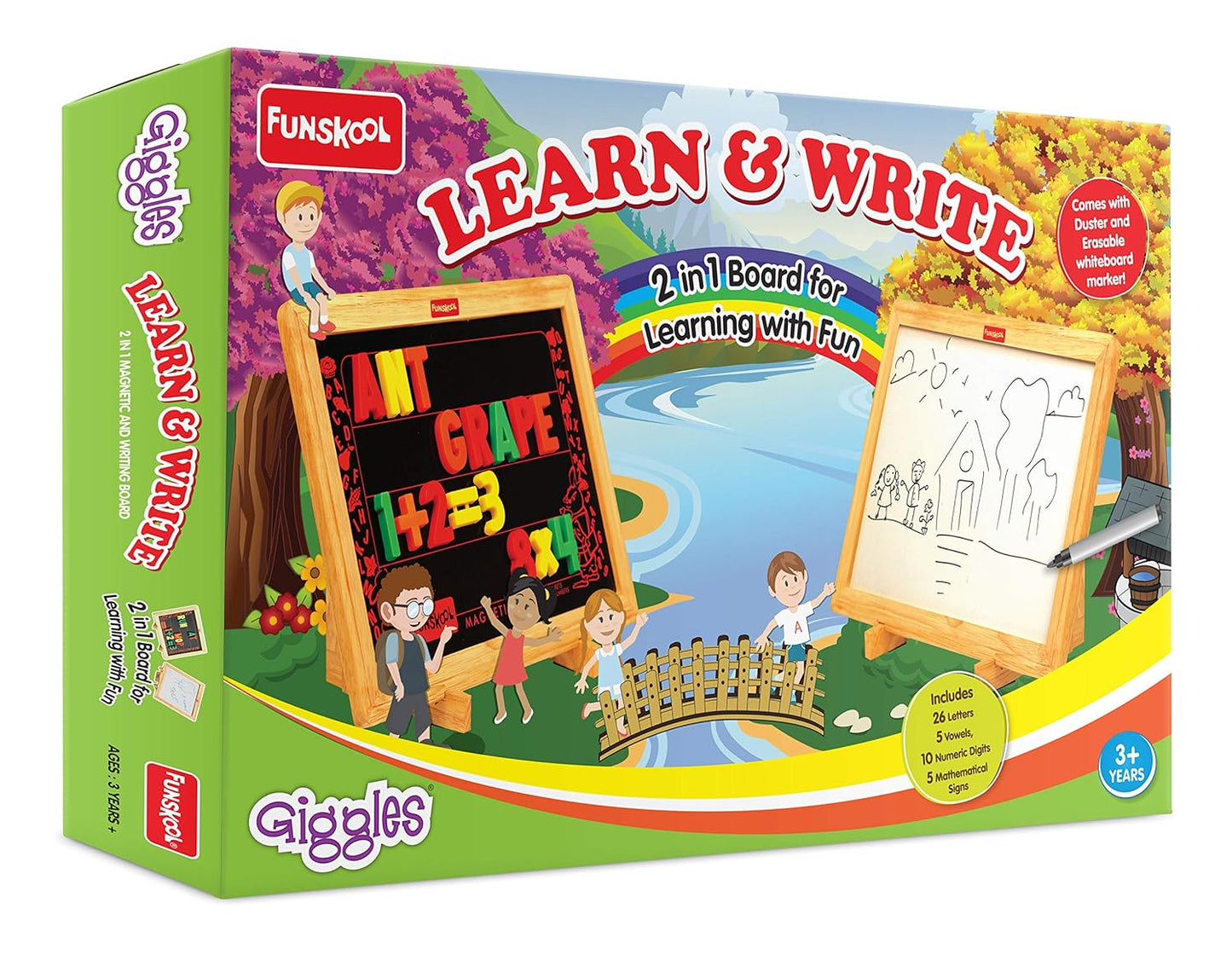 Giggles Funskool Learn N Write Slate, 2 in 1 Magnetic & Dry Erase Board, Early Learning, for 3 Years & Above, Preschool Toys, Multicolor