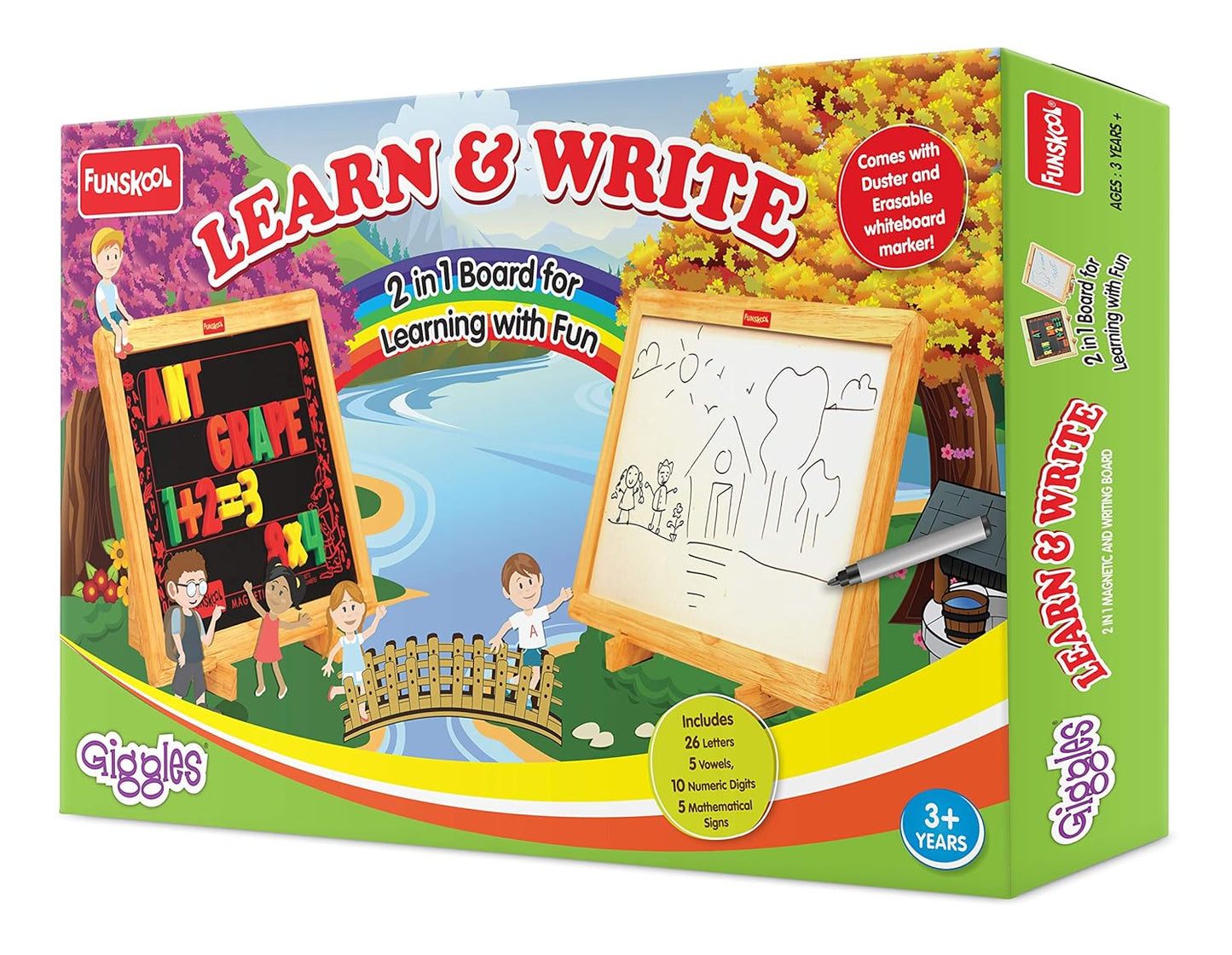 Giggles Funskool Learn N Write Slate, 2 in 1 Magnetic & Dry Erase Board, Early Learning, for 3 Years & Above, Preschool Toys, Multicolor