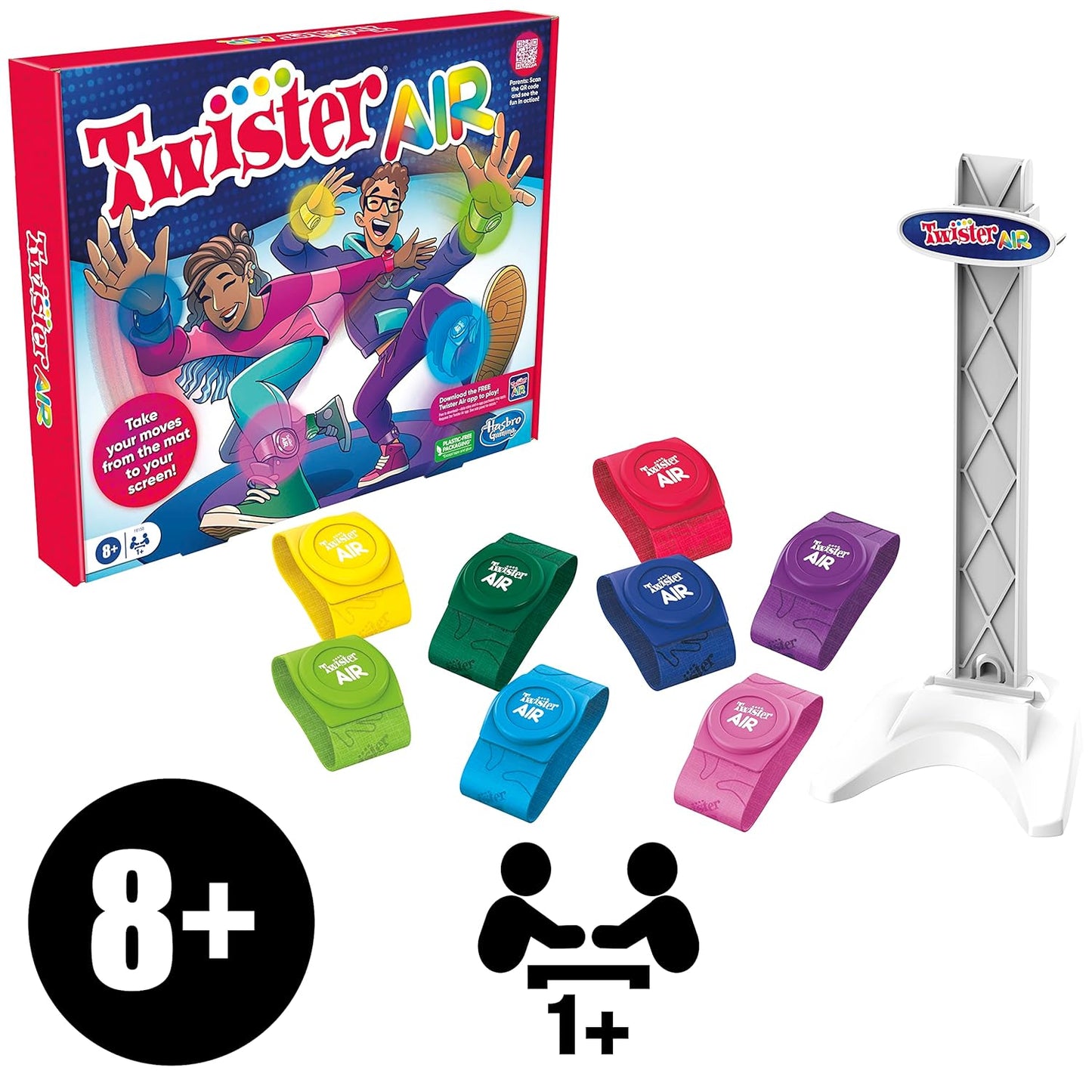 Hasbro Gaming Twister Air Game, AR App Play Game with Wrist and Ankle Bands, 8Y+