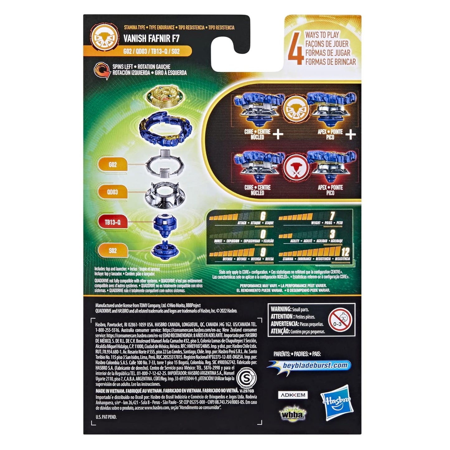 Beyblade Burst Quaddrive Vanish Fafnir F7 Spinning Top Starter Pack, 8Yrs+