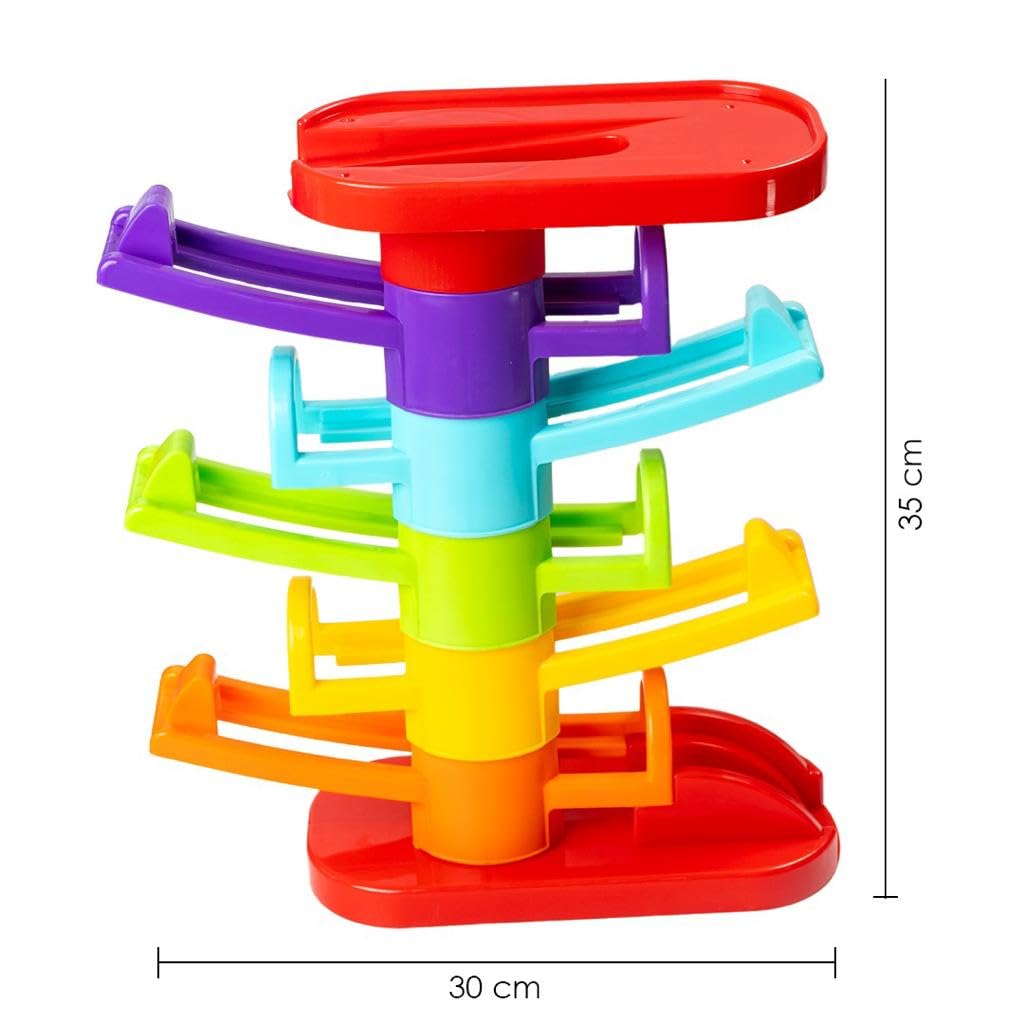 Ratna's 3 in 1 Thunder Racer Track Car Ramp 5 Layer Ball Drop & Roll Swirling Tower Toys for Baby and Toddler | Stack, Drop & Go Ramp Toy Set Includes 3 Cars, 3 Sliders & 1 Ball