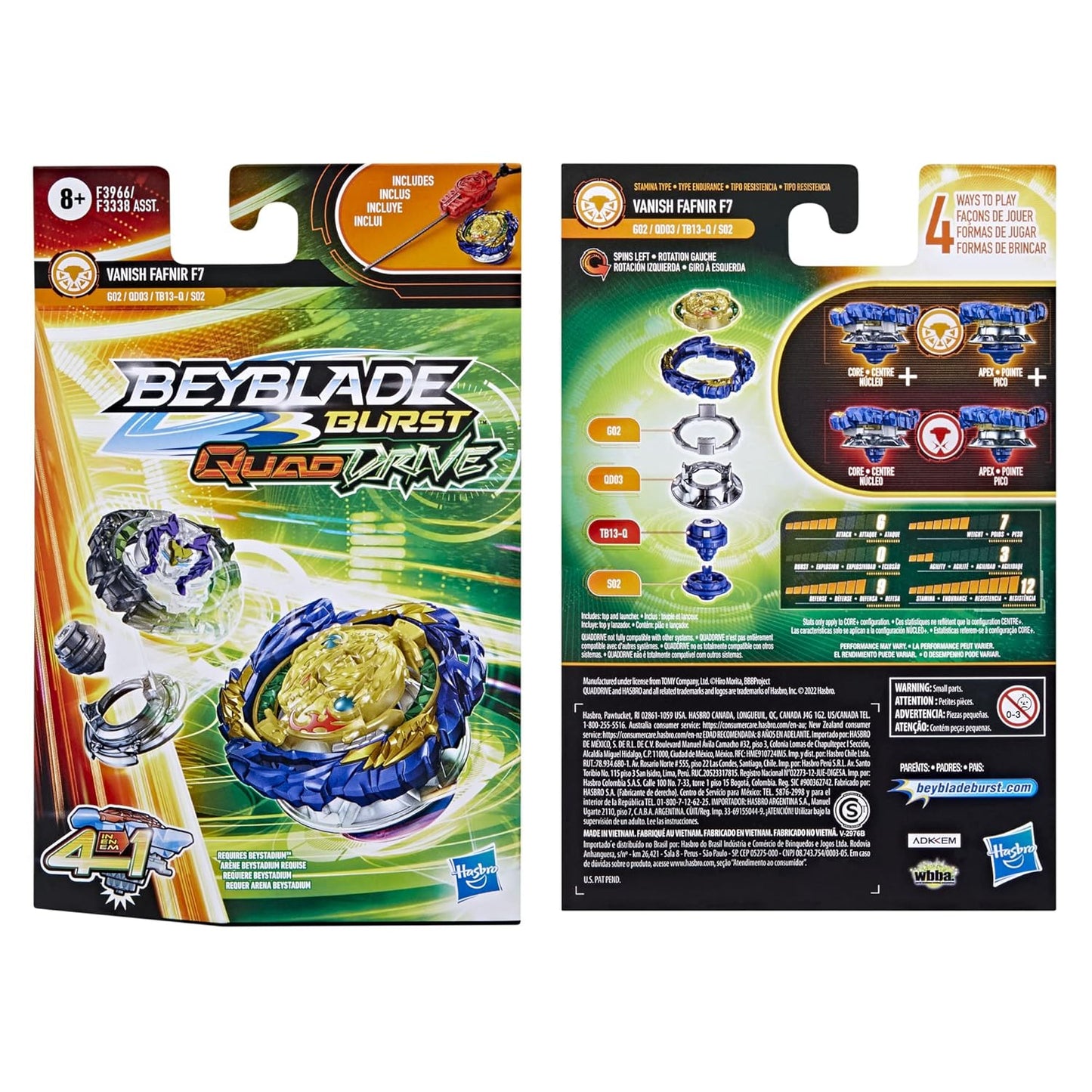 Beyblade Burst Quaddrive Vanish Fafnir F7 Spinning Top Starter Pack, 8Yrs+