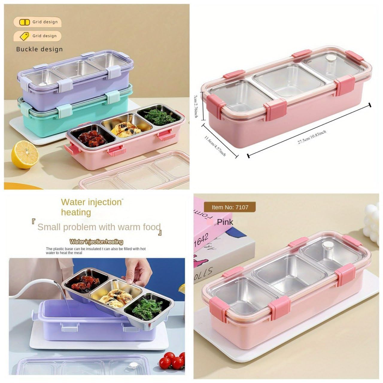 Grab Smart Stainless Steel Bento Lunch Box with Multiple Compartments Leak-Proof Seal Manual Operation Includes Utensil Alphabet Design Ideal for Student Office Workers Dishwasher Safe (1 pcs)