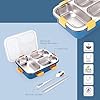 PRIME DEALS Lunch Box Sealed Leakage Proof Stainless Steel Lunch Box with Fork Chopstick&Spoon Lid Office Food Container for School Kids and Adults 750ml (Blue, 3 Compartment)